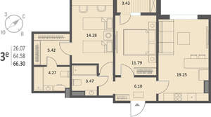 2-к квартира, вторичка, 66м2, 16/18 этаж