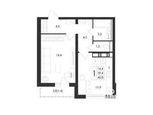 1-к квартира, вторичка, 41м2, 1/17 этаж