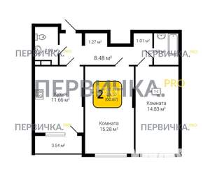 2-к квартира, вторичка, 61м2, 6/22 этаж