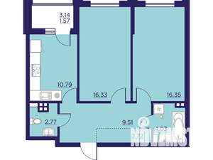 2-к квартира, вторичка, 64м2, 3/18 этаж