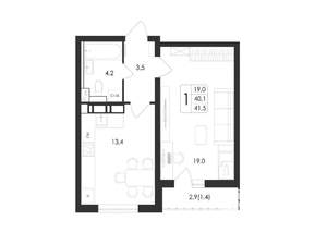 1-к квартира, вторичка, 42м2, 4/17 этаж