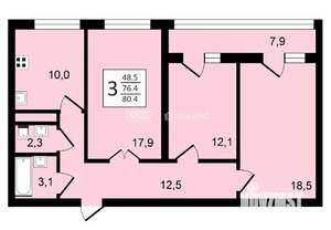3-к квартира, строящийся дом, 80м2, 7/24 этаж