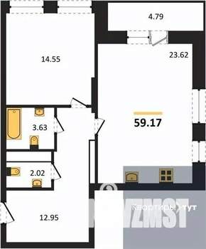 1-к квартира, вторичка, 59м2, 13/25 этаж