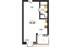 Студия квартира, вторичка, 34м2, 4/15 этаж