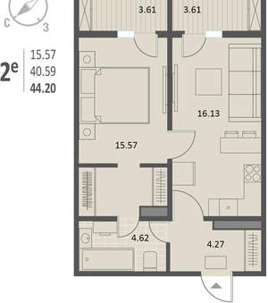 1-к квартира, вторичка, 44м2, 5/18 этаж
