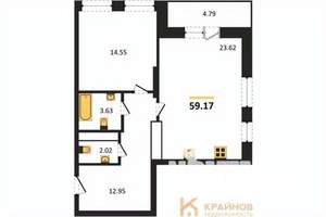 1-к квартира, вторичка, 59м2, 9/25 этаж