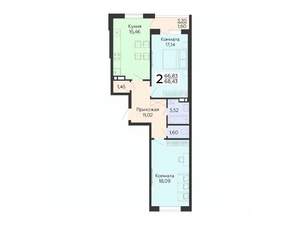 2-к квартира, вторичка, 68м2, 4/18 этаж