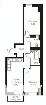 2-к квартира, строящийся дом, 70м2, 13/14 этаж