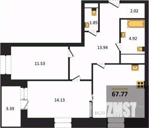 2-к квартира, вторичка, 68м2, 7/25 этаж