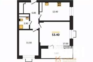 2-к квартира, строящийся дом, 53м2, 6/15 этаж