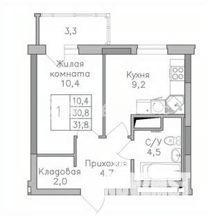 1-к квартира, строящийся дом, 35м2, 3/25 этаж