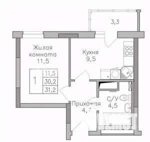 1-к квартира, строящийся дом, 31м2, 8/25 этаж