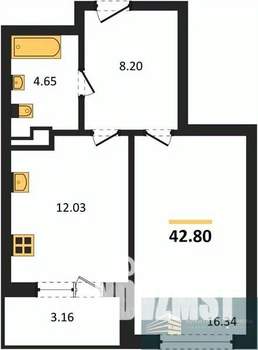 1-к квартира, вторичка, 43м2, 3/24 этаж