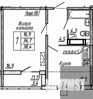 1-к квартира, вторичка, 38м2, 6/19 этаж