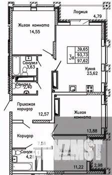 3-к квартира, вторичка, 98м2, 23/25 этаж