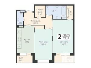 2-к квартира, вторичка, 72м2, 13/24 этаж
