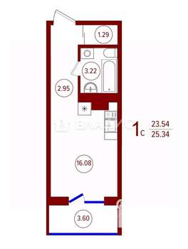 Студия квартира, вторичка, 23м2, 7/21 этаж