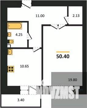 1-к квартира, вторичка, 50м2, 9/16 этаж