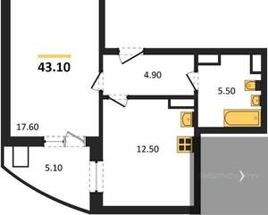 1-к квартира, вторичка, 43м2, 3/17 этаж