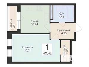 1-к квартира, вторичка, 40м2, 6/12 этаж