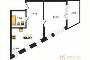 1-к квартира, сданный дом, 40м2, 13/21 этаж