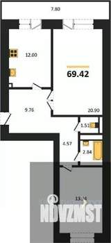 2-к квартира, вторичка, 69м2, 11/14 этаж
