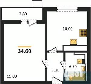 1-к квартира, вторичка, 35м2, 8/19 этаж