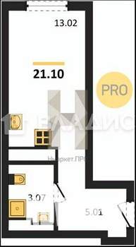 Студия квартира, строящийся дом, 21м2, 12/27 этаж