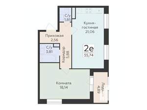 2-к квартира, строящийся дом, 56м2, 6/10 этаж