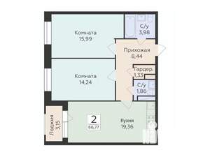 2-к квартира, строящийся дом, 67м2, 6/12 этаж