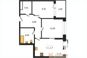 2-к квартира, сданный дом, 56м2, 16/21 этаж