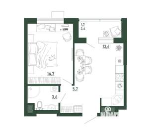 1-к квартира, строящийся дом, 39м2, 4/13 этаж