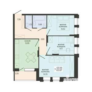 3-к квартира, вторичка, 66м2, 2/21 этаж