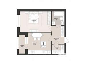 1-к квартира, строящийся дом, 47м2, 1/14 этаж