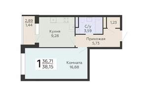 1-к квартира, вторичка, 38м2, 17/19 этаж