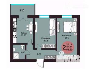 2-к квартира, вторичка, 57м2, 6/15 этаж