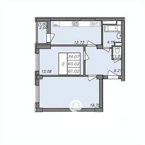 2-к квартира, строящийся дом, 61м2, 3/13 этаж
