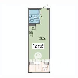 1-к квартира, строящийся дом, 25м2, 8/18 этаж