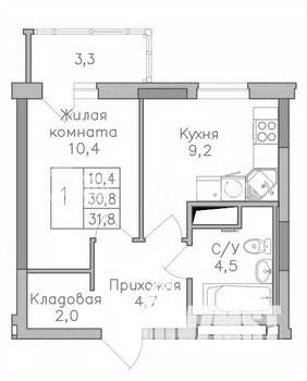 1-к квартира, строящийся дом, 32м2, 20/25 этаж