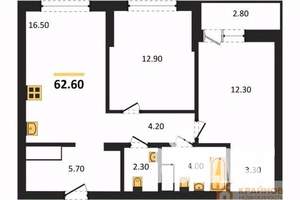 2-к квартира, вторичка, 63м2, 2/13 этаж
