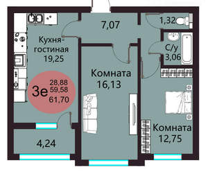 2-к квартира, вторичка, 63м2, 11/14 этаж