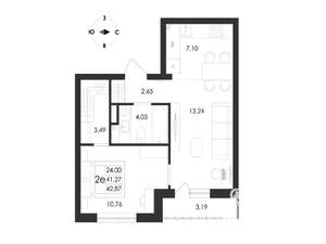 2-к квартира, вторичка, 43м2, 7/17 этаж