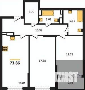 2-к квартира, вторичка, 75м2, 8/22 этаж