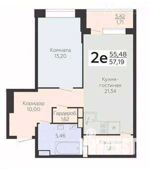 1-к квартира, вторичка, 57м2, 12/21 этаж