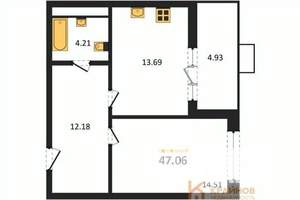 1-к квартира, вторичка, 47м2, 12/21 этаж