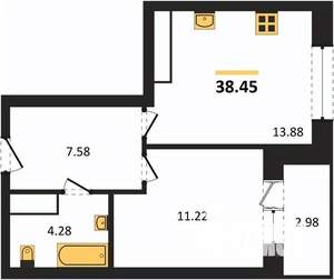 1-к квартира, вторичка, 38м2, 11/25 этаж