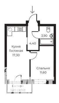 1-к квартира, строящийся дом, 38м2, 14/14 этаж