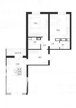 2-к квартира, строящийся дом, 66м2, 17/17 этаж