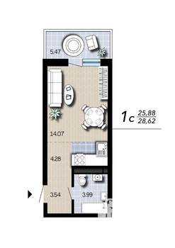 Студия квартира, вторичка, 29м2, 9/16 этаж