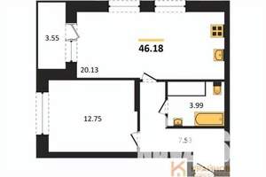 1-к квартира, вторичка, 46м2, 6/25 этаж